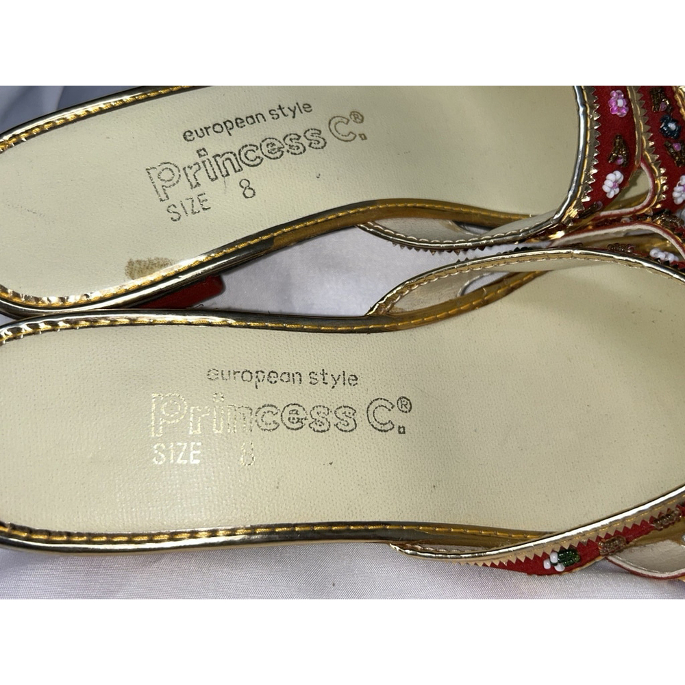 Vtg Princess C. European Style Chinese Velveteen Handmade Shoes Slides Heels 8 - Picture 5 of 12
